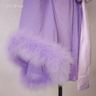 Bride Short Chiffon Robe with Marabou Trim on Sleeve Summer Holiday Dress with Sash Sexy Night Gown Pajamas Bachelore Party Robe
