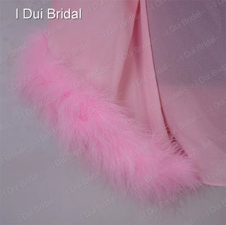 Bride Short Chiffon Robe with Marabou Trim on Sleeve Summer Holiday Dress with Sash Sexy Night Gown Pajamas Bachelore Party Robe