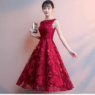 Robe De Soiree Wine Red Lace Embroidery Sleeveless A-line Evening Dresses Banquet Elegant Party Formal Prom Dress Customized