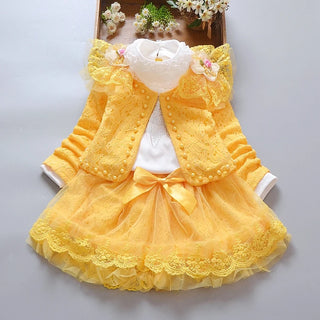 1-8 Years Lovely Kids Girls Clothing Sets 3pcs Short Outwear Jacket+Long Sleeve Shirt+Skirts New Autumn Toddler Girls Suits B333
