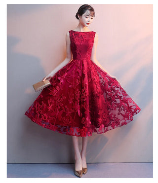 Robe De Soiree Wine Red Lace Embroidery Sleeveless A-line Evening Dresses Banquet Elegant Party Formal Prom Dress Customized
