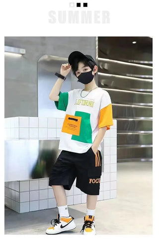 2025 summer Teenager Boys Clothes Casual Outfit Kids Tracksuit Child t shirt + shorts hot pant 4 5 6 7 8 9 10 12 11 13 14 Year