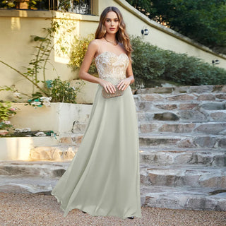 Misshow Chic Black Long Evening Dresses with Floral Appliqués Illusion Neck A Line Chiffon Maxi Gowns Prom Party Robe de Soiree