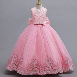 2024 New 4-12 Year Old Robe Princess Dress Flower Girl Wedding Dress Fashionable Party Dress Lace Mesh Elegant Girls' Clothing