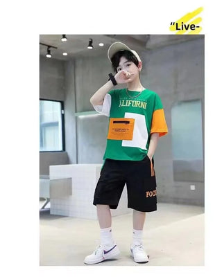 2025 summer Teenager Boys Clothes Casual Outfit Kids Tracksuit Child t shirt + shorts hot pant 4 5 6 7 8 9 10 12 11 13 14 Year
