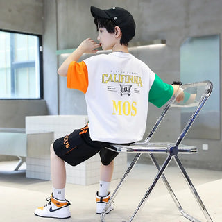 2025 summer Teenager Boys Clothes Casual Outfit Kids Tracksuit Child t shirt + shorts hot pant 4 5 6 7 8 9 10 12 11 13 14 Year