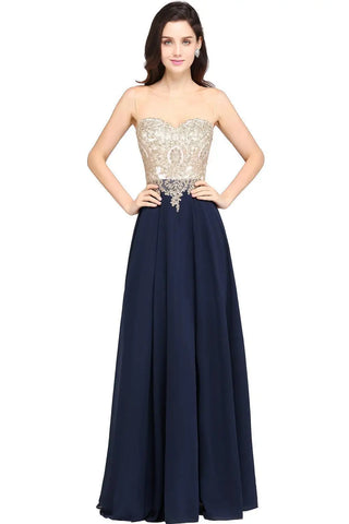 Misshow Chic Black Long Evening Dresses with Floral Appliqués Illusion Neck A Line Chiffon Maxi Gowns Prom Party Robe de Soiree