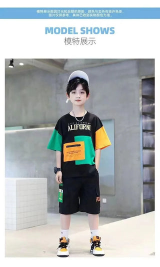 2025 summer Teenager Boys Clothes Casual Outfit Kids Tracksuit Child t shirt + shorts hot pant 4 5 6 7 8 9 10 12 11 13 14 Year