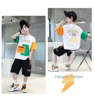 2025 summer Teenager Boys Clothes Casual Outfit Kids Tracksuit Child t shirt + shorts hot pant 4 5 6 7 8 9 10 12 11 13 14 Year