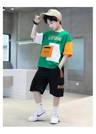 2025 summer Teenager Boys Clothes Casual Outfit Kids Tracksuit Child t shirt + shorts hot pant 4 5 6 7 8 9 10 12 11 13 14 Year