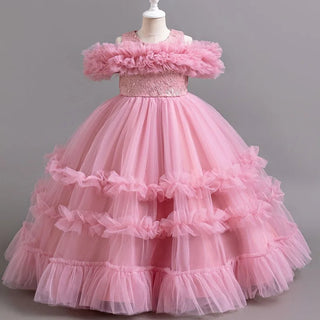 2024 New 4-12 Year Old Robe Princess Dress Flower Girl Wedding Dress Fashionable Party Dress Lace Mesh Elegant Girls' Clothing
