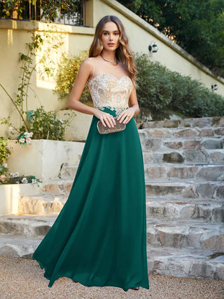 Misshow Chic Black Long Evening Dresses with Floral Appliqués Illusion Neck A Line Chiffon Maxi Gowns Prom Party Robe de Soiree