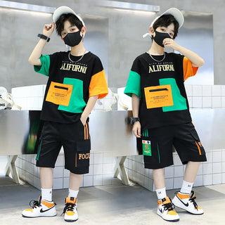 2025 summer Teenager Boys Clothes Casual Outfit Kids Tracksuit Child t shirt + shorts hot pant 4 5 6 7 8 9 10 12 11 13 14 Year