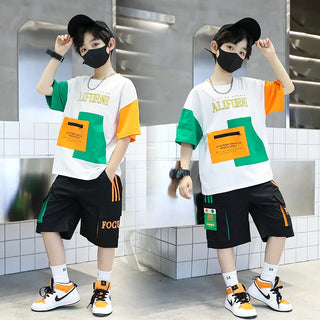 2025 summer Teenager Boys Clothes Casual Outfit Kids Tracksuit Child t shirt + shorts hot pant 4 5 6 7 8 9 10 12 11 13 14 Year