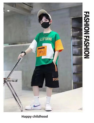 2025 summer Teenager Boys Clothes Casual Outfit Kids Tracksuit Child t shirt + shorts hot pant 4 5 6 7 8 9 10 12 11 13 14 Year