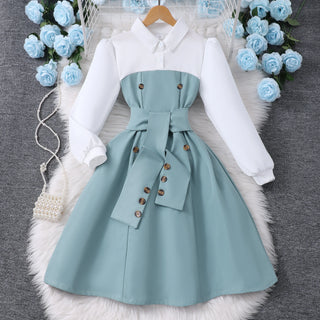 2025 Teen Girl Dress Children Costume Summer Autumn Long Sleeve Fashion Casual Vacation Retro Big Kids Dresses 8 9 10 11 12 Yrs