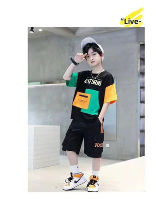 2025 summer Teenager Boys Clothes Casual Outfit Kids Tracksuit Child t shirt + shorts hot pant 4 5 6 7 8 9 10 12 11 13 14 Year