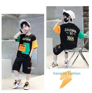 2025 summer Teenager Boys Clothes Casual Outfit Kids Tracksuit Child t shirt + shorts hot pant 4 5 6 7 8 9 10 12 11 13 14 Year