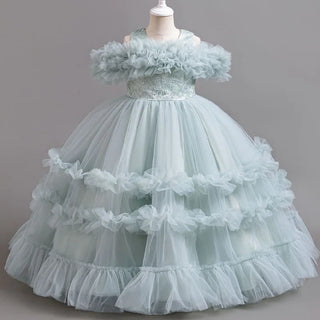 2024 New 4-12 Year Old Robe Princess Dress Flower Girl Wedding Dress Fashionable Party Dress Lace Mesh Elegant Girls' Clothing