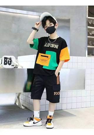 2025 summer Teenager Boys Clothes Casual Outfit Kids Tracksuit Child t shirt + shorts hot pant 4 5 6 7 8 9 10 12 11 13 14 Year
