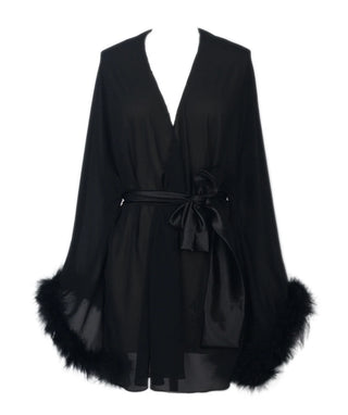 Bride Short Chiffon Robe with Marabou Trim on Sleeve Summer Holiday Dress with Sash Sexy Night Gown Pajamas Bachelore Party Robe