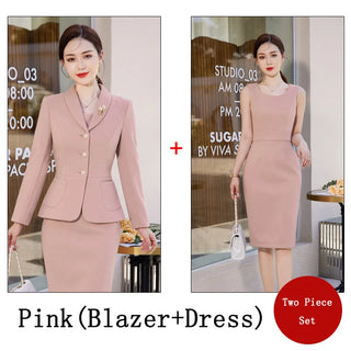 2023 New Autumn Work Wear Women's Suit Elegant Solid Blazer +Sleeveless Dress 2 Piece Set Single Breasted Jacket Plus Size S-5XL