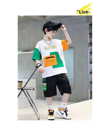2025 summer Teenager Boys Clothes Casual Outfit Kids Tracksuit Child t shirt + shorts hot pant 4 5 6 7 8 9 10 12 11 13 14 Year