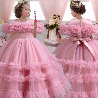 2024 New 4-12 Year Old Robe Princess Dress Flower Girl Wedding Dress Fashionable Party Dress Lace Mesh Elegant Girls' Clothing