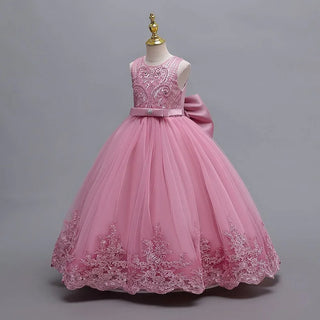 2024 New 4-12 Year Old Robe Princess Dress Flower Girl Wedding Dress Fashionable Party Dress Lace Mesh Elegant Girls' Clothing