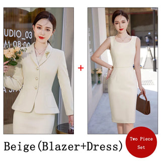 2023 New Autumn Work Wear Women's Suit Elegant Solid Blazer +Sleeveless Dress 2 Piece Set Single Breasted Jacket Plus Size S-5XL