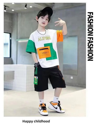2025 summer Teenager Boys Clothes Casual Outfit Kids Tracksuit Child t shirt + shorts hot pant 4 5 6 7 8 9 10 12 11 13 14 Year