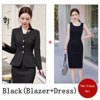 2023 New Autumn Work Wear Women's Suit Elegant Solid Blazer +Sleeveless Dress 2 Piece Set Single Breasted Jacket Plus Size S-5XL
