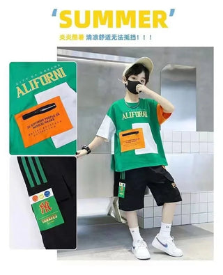 2025 summer Teenager Boys Clothes Casual Outfit Kids Tracksuit Child t shirt + shorts hot pant 4 5 6 7 8 9 10 12 11 13 14 Year