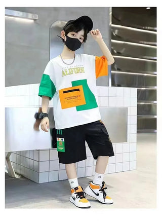 2025 summer Teenager Boys Clothes Casual Outfit Kids Tracksuit Child t shirt + shorts hot pant 4 5 6 7 8 9 10 12 11 13 14 Year