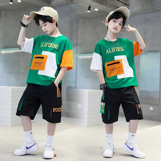 2025 summer Teenager Boys Clothes Casual Outfit Kids Tracksuit Child t shirt + shorts hot pant 4 5 6 7 8 9 10 12 11 13 14 Year
