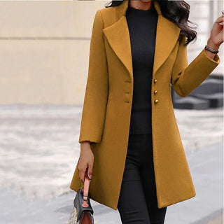 2023 Autumn Winter New Woolen Coat Women Yellow Black Stand Collar Single-breasted Outer Wear Korean Style Slim Jacket Plus Size