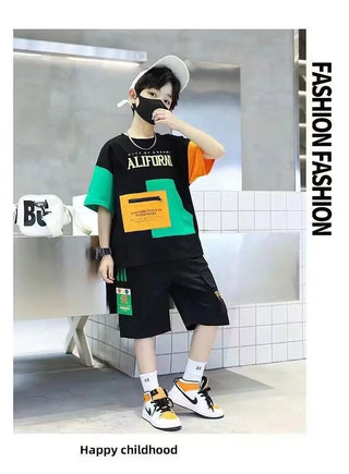 2025 summer Teenager Boys Clothes Casual Outfit Kids Tracksuit Child t shirt + shorts hot pant 4 5 6 7 8 9 10 12 11 13 14 Year
